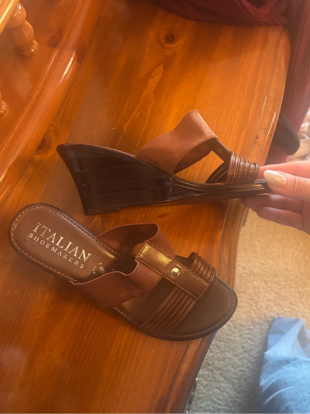 Italian Shoemakers Brown and Dark Brown Wedge Slide Sandals